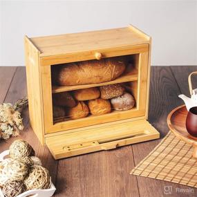 img 2 attached to 🍞 Kitchen Countertop Bread Box – 2-Shelf Bamboo Pastry Box with Cutting Board, Serrated Bread Knife, and Display Window – Bread Keeper for Pantry Organization and Storage by Kitchen Seven