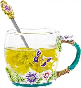 img 4 attached to COAWG Flower Glass Tea Cup, Enamel Handmade Clear Coffee Mug Decorated With Daisy Flower Great Gift Idea For Women, Sister, Wife, Mother, Christmas Thanksgiving`S Day New Year (11OZ)