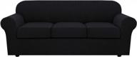 h.versailtex 4 piece stretch sofa covers: thicker jacquard fabric for 3 cushion couch in large, black - living room furniture slipcovers logo
