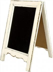 img 1 attached to MyGift Small Wood A-Frame Double-Sided Chalkboard Sign, Whitewashed Table Top Rustic Message Board