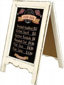 img 4 attached to MyGift Small Wood A-Frame Double-Sided Chalkboard Sign, Whitewashed Table Top Rustic Message Board