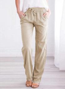 img 3 attached to Comfortable Women'S Casual Pants With Drawstring Elastic High Waist, Straight Leg, And Pockets