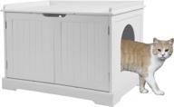 wooden cat washroom bench with enclosed litter box, concealed cat furniture for home, nightstand end table with open shelf and doors, decorative cat house for indoors - homefort logo