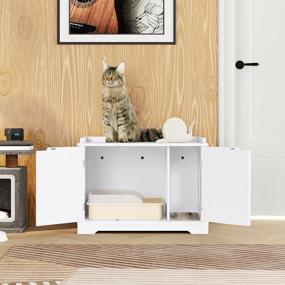 img 2 attached to Wooden Cat Washroom Bench With Enclosed Litter Box, Concealed Cat Furniture For Home, Nightstand End Table With Open Shelf And Doors, Decorative Cat House For Indoors - HOMEFORT