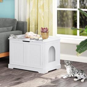 img 3 attached to Wooden Cat Washroom Bench With Enclosed Litter Box, Concealed Cat Furniture For Home, Nightstand End Table With Open Shelf And Doors, Decorative Cat House For Indoors - HOMEFORT