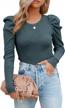 prinbara women's long puff sleeve crewneck ribbed knit solid sweater pullover top logo