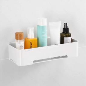 img 4 attached to White Plastic Adhesive Shower Caddy Shelf With Shampoo Holder - Bathroom Wall Storage Organizer Basket By YOHOM