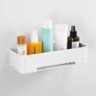 white plastic adhesive shower caddy shelf with shampoo holder - bathroom wall storage organizer basket by yohom logo