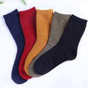 img 3 attached to Warm Winter Vintage Wool Socks For Women - Thick Knit Thermal Gifts (Multicolored Solid Dark Color)