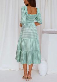 img 2 attached to Women'S 3/4 Sleeve Gingham Plaid Smocked Midi Dress With Ruffle And Square Neckline