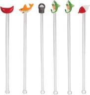 set of 6 beachcombers fishing-inspired 8 inch glass cocktail drink stirrers in a box logo