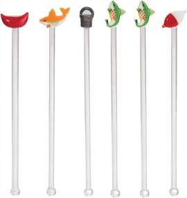 img 2 attached to Set Of 6 Beachcombers Fishing-Inspired 8 Inch Glass Cocktail Drink Stirrers In A Box