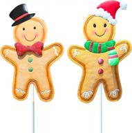set of 2 gingerbread christmas yard stakes, metal outdoor xmas decorations for pathway garden lawn holiday party decor logo