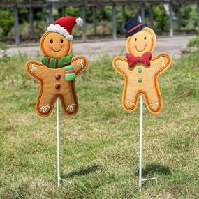 img 1 attached to Set Of 2 Gingerbread Christmas Yard Stakes, Metal Outdoor Xmas Decorations For Pathway Garden Lawn Holiday Party Decor