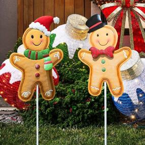 img 2 attached to Set Of 2 Gingerbread Christmas Yard Stakes, Metal Outdoor Xmas Decorations For Pathway Garden Lawn Holiday Party Decor