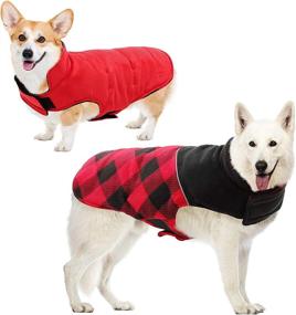 img 4 attached to 🐾 Stay Warm and Visible: KOESON Reversible Dog Coat with Leash Hole - Buffalo Plaid Reflective Winter Jacket for Outdoor Adventures