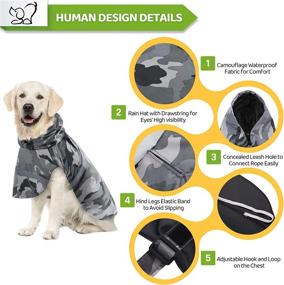 img 2 attached to 🐶 KOESON Waterproof Dog Raincoat: Reflective Adjustable Pet Rain Jacket with Leash Hole - Camouflage Lightweight Rainproof Hoodie Clothes for Medium Large Dogs (Grey)