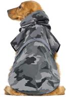 🐶 koeson waterproof dog raincoat: reflective adjustable pet rain jacket with leash hole - camouflage lightweight rainproof hoodie clothes for medium large dogs (grey) логотип