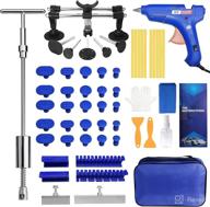 🔧 qiujin auto body repair tool kit - ultimate solution for car dent removal, hail damage, and minor dents - includes double pole bridge, slide hammer t bar, glue puller tabs, and glue shovel - silver finish логотип