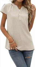img 4 attached to Women'S Swiss Dot Pom Pom Blouse - Chiffon Short Sleeve Button Up V Neck Casual Shirt