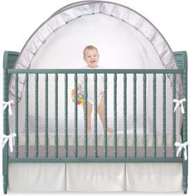 img 4 attached to 👶 LIGHTOTOS Baby Crib Tent: Secure Pop Up Net Canopy for Fall and Mosquito Protection (Grey)