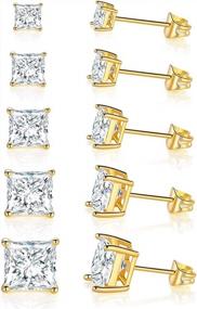 img 4 attached to Sparkle In Style With GEMSME'S 18K Gold Plated Cubic Zirconia Stud Earrings Set Of 5