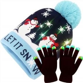 img 4 attached to Light Up Xmas Beanie Hat & Gloves - Ugly Sweater Holiday Theme Novelty Cap