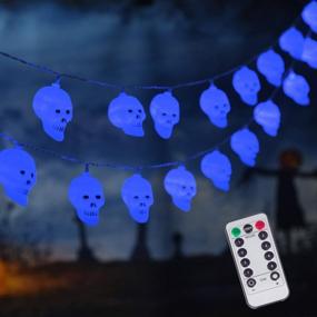 img 4 attached to Blue Skull String Lights With Remote And 8 Modes - ILLUMINEW 30 LED Battery Operated Waterproof Halloween Decorations For Indoor And Outdoor Parties - 16.4Ft Fairy Lights