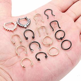 img 1 attached to Ruifan 16G Horseshoe Circular Barbell And Nose Ear Daith Septum Clicker Ring With Clear CZ Gems 316L Surgical Steel 2-16PCS