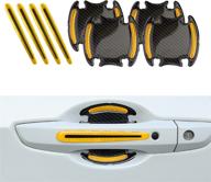 🚗 enhance car safety and style with xotic tech car door handle reflective stickers - carbon fiber pattern with yellow safety warning strip логотип