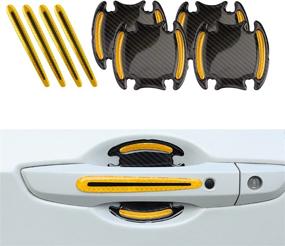 img 4 attached to 🚗 Enhance Car Safety and Style with Xotic Tech Car Door Handle Reflective Stickers - Carbon Fiber Pattern with Yellow Safety Warning Strip