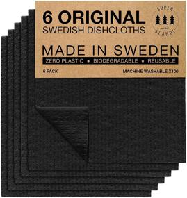 img 4 attached to Superior Cleaning with SUPERSCANDI Swedish Dish Clothes: 6 Pack of Black Reusable Compostable Kitchen Cloth - Made in Sweden Cellulose Sponge Dish Cloths for Washing Dishes