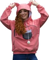🐱 women's pet carrier hoodie: comfortable cat dog pouch holder sweatshirt with large pocket, pullover shirt design, and cute cat ear feature logo