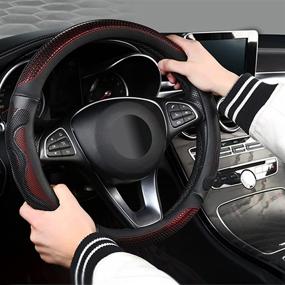 img 3 attached to Xhangev Microfiber Car Steering Wheel Covers Durable Anti Slip Men Wheel Covers For Car With Soft Touch (Red-Black)