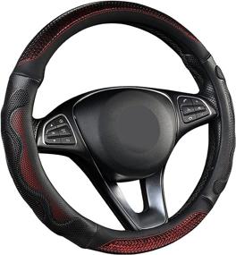 img 4 attached to Xhangev Microfiber Car Steering Wheel Covers Durable Anti Slip Men Wheel Covers For Car With Soft Touch (Red-Black)
