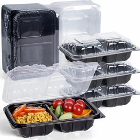 img 4 attached to 25 Pack 9X6 Inch 27Oz YANGRUI Clamshell Take Out Containers | Anti-Fog & Leak Proof Shrink Wrap Meal Prep Container BPA Free Microwave/Freezer Safe Plastic Hinged To Go Containers