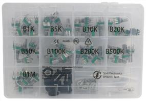 img 1 attached to 45 Pcs Small Onboard PCB Potentiometer Assortment 9 Values 1K 5K 10K 20K 50K 100K 200K 500K 1M, Vertical Legs Terminal, 15Mm Axis, B = Linear