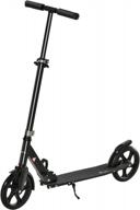 adjustable folding kick scooter for adults and teens - 3-level height handlebar, large wheels, rear wheel brake - black logo