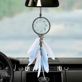 img 2 attached to Dremisland Handmade Dream Catcher Car Rear View Mirror Charm With Pearl Ornament - Blue And Grey Dream Catchers