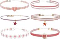 stylish nova&aria pink chokers set: heart pearl, flower pendant, velvet - trendy turquoise blue, white, & black necklaces for women - classic tattoo, colorful lace styles for teen girl логотип