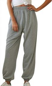 img 4 attached to Bunanphy Women Elastic Waist Casual Pants With Pockets Solid Lounge Sports Sweatpants