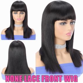 img 2 attached to 18 Inch Brazilian Virgin Human Hair Wig With Bangs, Soft Straight Style, No Lace Front, Black Color, 130% Density For Black Women - Machine Made, Glueless And Perfect For SEO