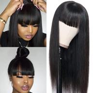 18 inch brazilian virgin human hair wig with bangs, soft straight style, no lace front, black color, 130% density for black women - machine made, glueless and perfect for seo logo