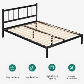 img 3 attached to Queen Metal Bed Frame With Headboard & Wood Slat Support - 11 Inch Platform For Mattress Foundation, No Box Spring Required By YITAHOME
