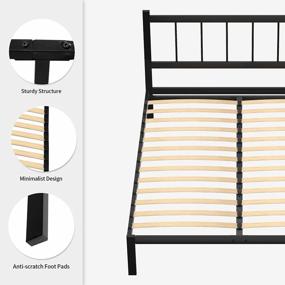 img 2 attached to Queen Metal Bed Frame With Headboard & Wood Slat Support - 11 Inch Platform For Mattress Foundation, No Box Spring Required By YITAHOME
