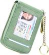imeetu rfid credit card holder wallet with keychain & id window small leather zipper card case for women (vertical 12 slots, aqua) logo