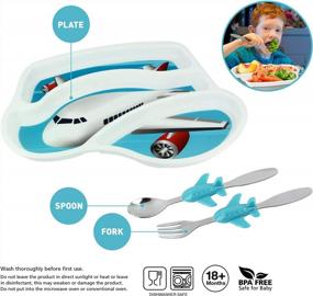 img 4 attached to Набор разделенных тарелок для детей с самолетом и приборами — веселое время приема пищи для детей!