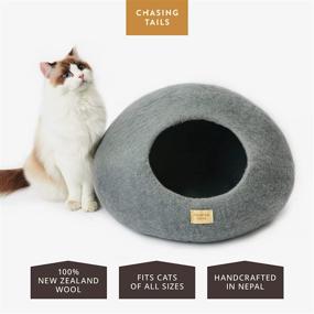 img 3 attached to 🐱 Handcrafted Cat Cave Bed by Chasing Tails - New Zealand Wool Cat Beds for Indoor Cats, Perfect Hideaway - Eco-Friendly Cat Bed Cave with Cardboard Hut - Covered Cat Bed