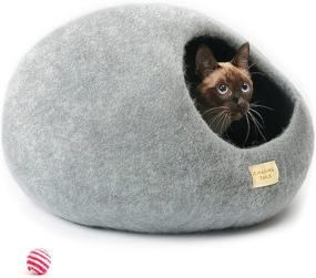 img 4 attached to 🐱 Handcrafted Cat Cave Bed by Chasing Tails - New Zealand Wool Cat Beds for Indoor Cats, Perfect Hideaway - Eco-Friendly Cat Bed Cave with Cardboard Hut - Covered Cat Bed