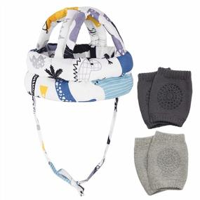 img 4 attached to Синий прогулочный шлем для малышей и детские наколенники-мягкая защитная защита для ползания и игр